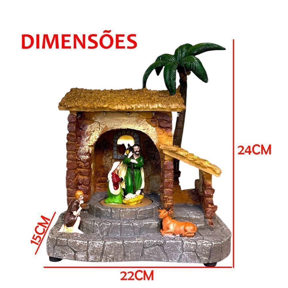 Presepio Natal Sagrada Familia Giratorio Iluminado Som Natalino Acende Gira Manjedoura Casa Loja Mesa Estante Fim De Ano - 3