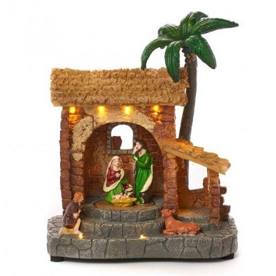 Presepio Natal Sagrada Familia Giratorio Iluminado Som Natalino Acende Gira Manjedoura Casa Loja Mesa Estante Fim De Ano