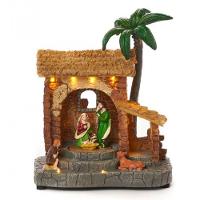 Presepio Natal Sagrada Familia Giratorio Iluminado Som Natalino Acende Gira Manjedoura Casa Loja Mesa Estante Fim De Ano - 1