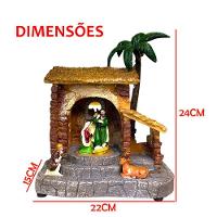 Presepio Natal Sagrada Familia Giratorio Iluminado Som Natalino Acende Gira Manjedoura Casa Loja Mesa Estante Fim De Ano - 3