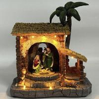 Presepio Natal Sagrada Familia Giratorio Iluminado Som Natalino Acende Gira Manjedoura Casa Loja Mesa Estante Fim De Ano - 5