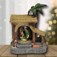 Presepio Natal Sagrada Familia Giratorio Iluminado Som Natalino Acende Gira Manjedoura Casa Loja Mesa Estante Fim De Ano - 8