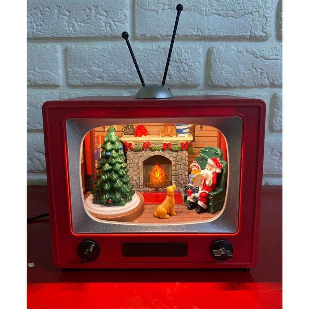 Enfeite Televisao Natal Papai Noel Arvore Natalina Decoraçao Musica Som Led Iluminaçao Mesa Recepçao Casa Fim De Ano - 2