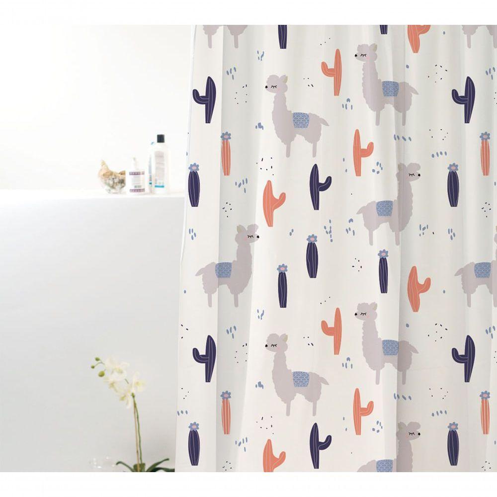 Coina Box Poliéster Lhama Cinza Azul 198x180cm - Uzoo Cortina Box Poliester 1.98x1.80m Lhama Cinza-azul 828915 - 1