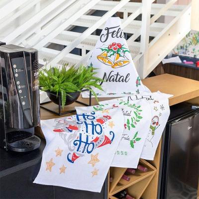 Kit 4 Unidades Pano De Prato Copa Kazzavip Sacaria 90% Algodão Natal 50cmx70cm Estampado Branco