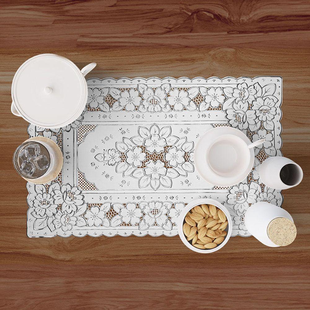 Jogo Americano Decorativo 45x30cm - Uzoo Servico Americano Decorativo 30x45cm Prata Fl-1604 - 2