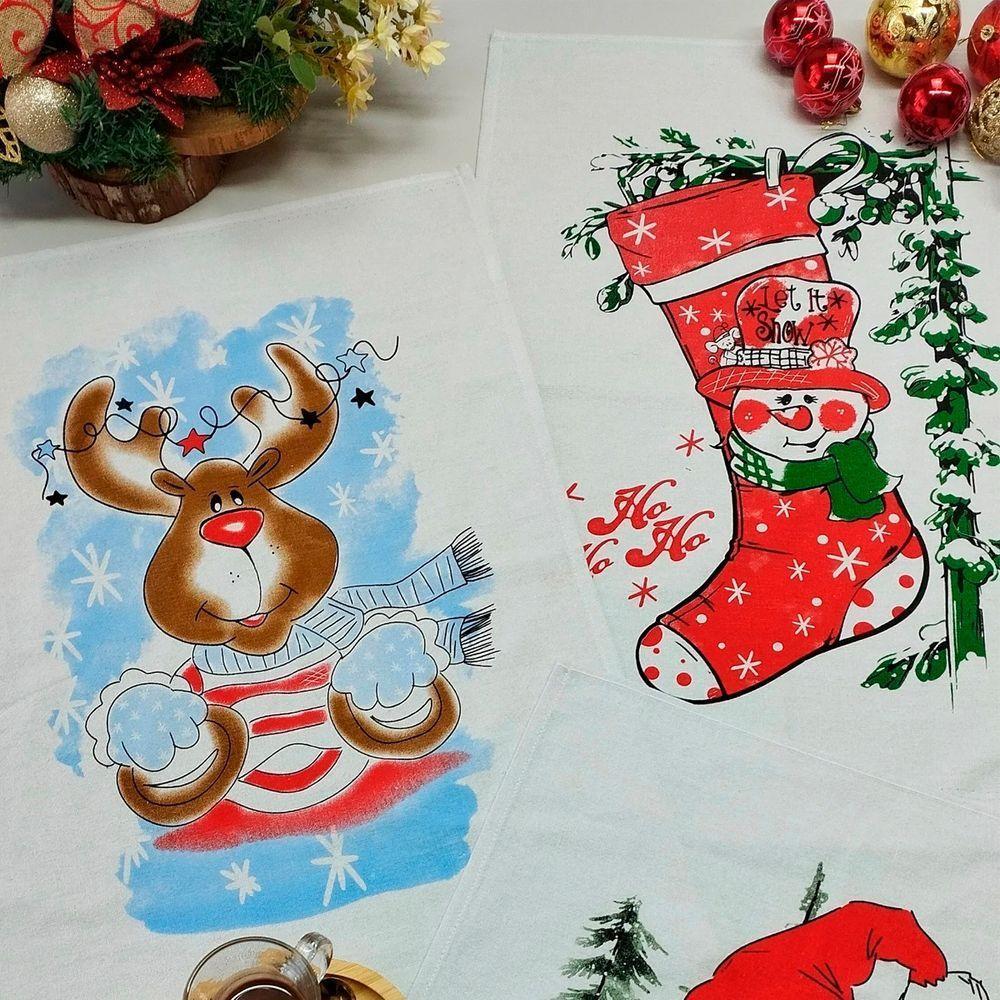 Kit 6 Unidades Pano De Prato Copa Kazzavip Sacaria 90% Algodão Natal 50cmx70cm Estampado Branco - 5