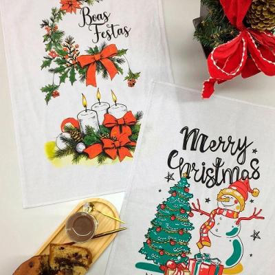 Kit 6 Unidades Pano De Prato Copa Kazzavip Sacaria 90% Algodão Natal 50cmx70cm Estampado Branco