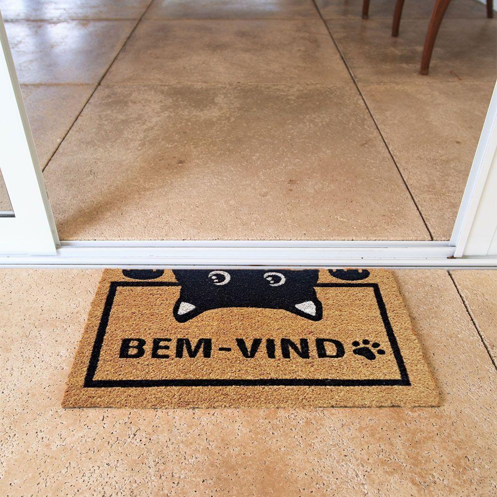 Capacho De Poa Fibra De Coco Bem Vindo Gato 60x33cm - Uzoo Capacho Fibra De Coco Rt 60x33cm Gatinho Bem-vindo - 2