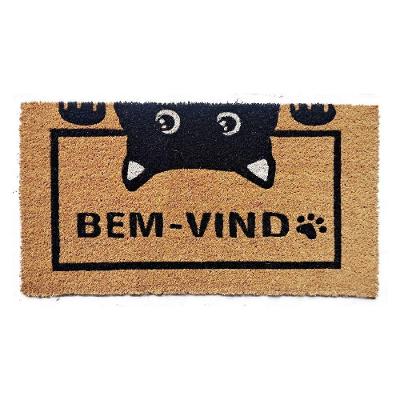 Capacho De Poa Fibra De Coco Bem Vindo Gato 60x33cm - Uzoo Capacho Fibra De Coco Rt 60x33cm Gatinho Bem-vindo