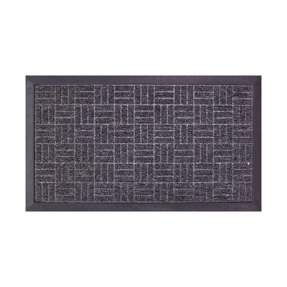 Capacho Textura Quadriculada Com Borda Fenice Cinza Escuro 69x39cm - Uzoo Tapete Fenice Liso 69x39cm Cinza Escuro Mescla - 1