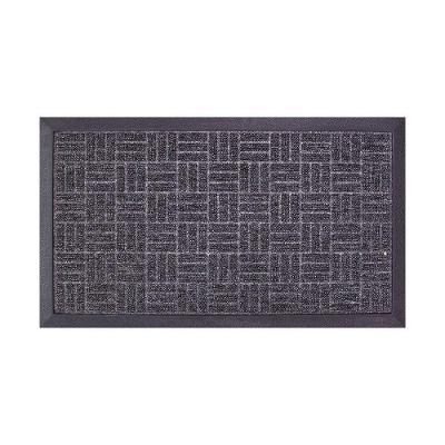 Capacho Textura Quadriculada Com Borda Fenice Cinza Escuro 69x39cm - Uzoo Tapete Fenice Liso 69x39cm Cinza Escuro Mescla