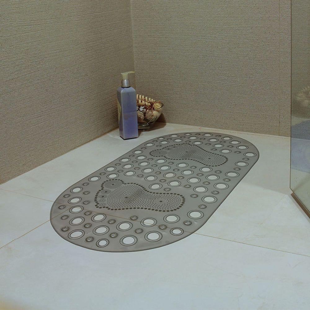 Tapete Antiderrapante De Box Oval Fume 67x35cm - Uzoo Tapete De Box Oval Pe 67x35 Cm Fume - 1
