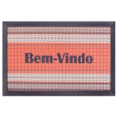 Capacho Fenice Estampado Borda Etnica Coral 59x39cm - Uzoo Tapete Fenice Estampado 59x39cm Borda Etnica Coral