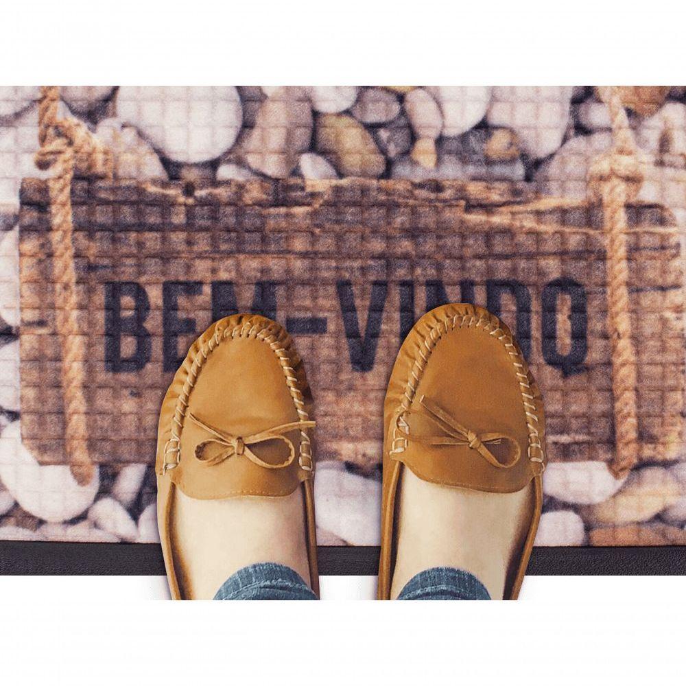 Capacho Fenice Estampado Pedras-madeira Marrom 59x39cm - Uzoo Tapete Fenice Estampado 59x39cm Pedras-madeira Marrom - 2