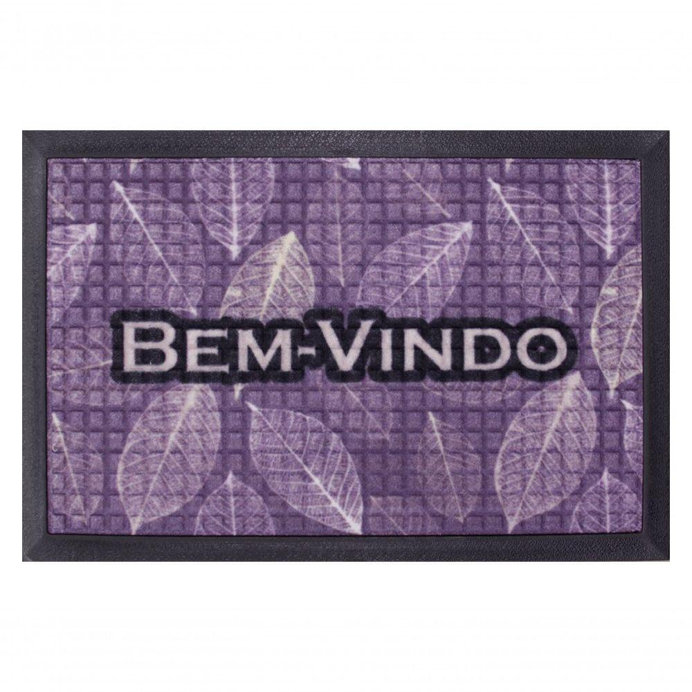 Capacho Fenice Estampado Folha Roxo 59x39cm - Uzoo Tapete Fenice Estampado 59x39cm Folha Roxo - 1
