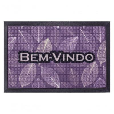 Capacho Fenice Estampado Folha Roxo 59x39cm - Uzoo Tapete Fenice Estampado 59x39cm Folha Roxo