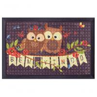 Capacho Fenice Estampado Coruja Marrom 59x39cm - Uzoo Tapete Fenice Estampado 59x39cm Coruja Marrom - 1