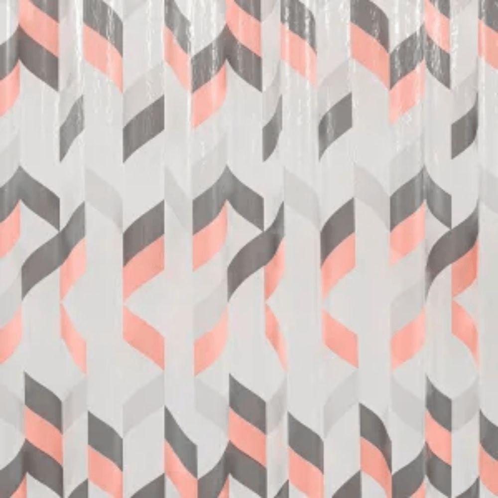 Coina Box Pvc Geométrico Rosa E Cinza 198x180cm - Uzoo Cortina Box Pvc 1.98x1.80m Geometrica Rosa E Cinza 818010 - 2