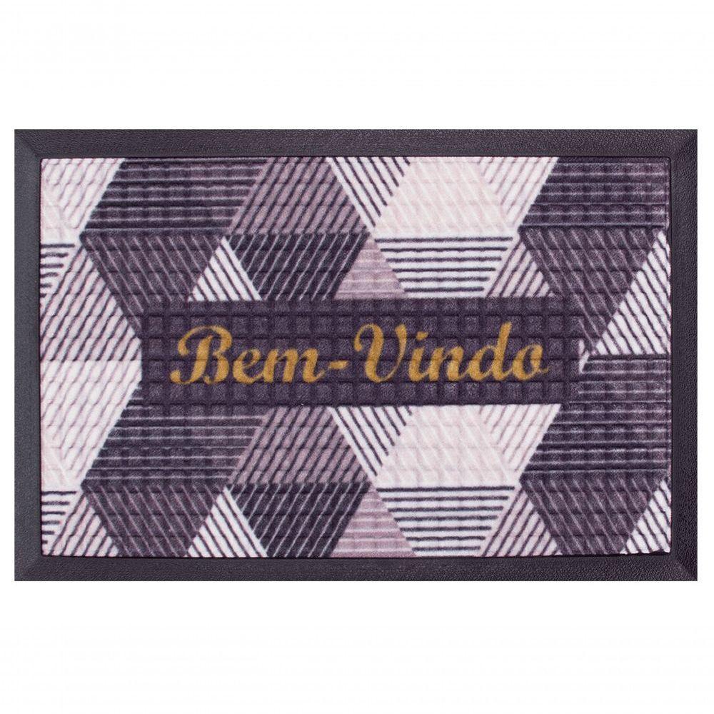 Capacho Fenice Estampado Triângulos Preto 59x39cm - Uzoo Tapete Fenice Estampado 59x39cm Triangulos Preto - 1