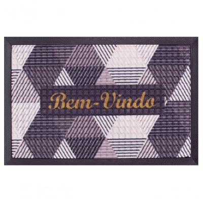 Capacho Fenice Estampado Triângulos Preto 59x39cm - Uzoo Tapete Fenice Estampado 59x39cm Triangulos Preto