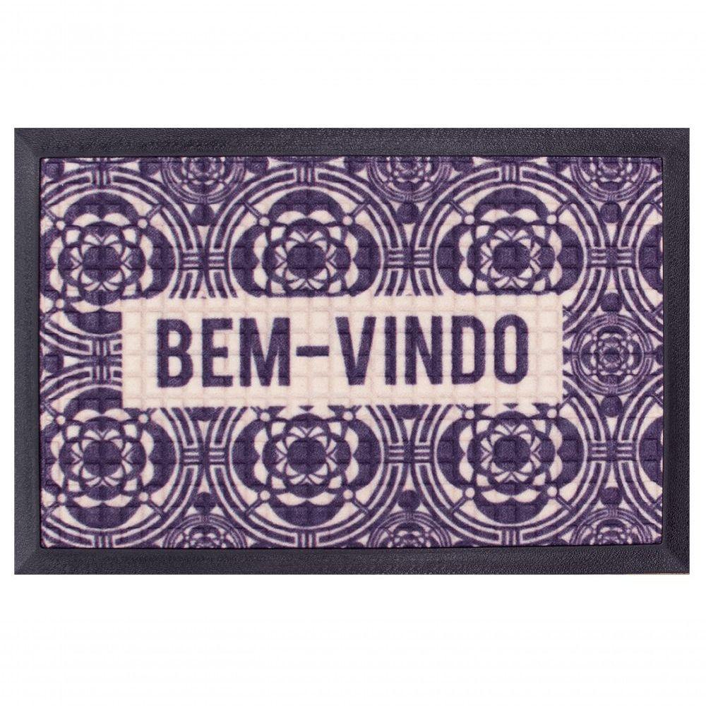 Capacho Fenice Estampado Padronagem Azul 59x39cm - Uzoo Tapete Fenice Estampado 59x39cm Padronagem Azul - 1