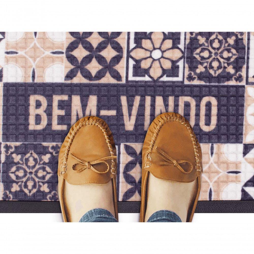 Capacho Com Borda Fenice Azulejo Pouguês 59x39cm - Uzoo Tapete Fenice Estampado 59x39cm Azulejo Portugues Bege - 2