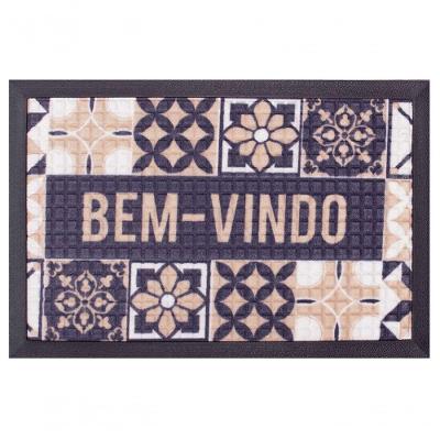 Capacho Com Borda Fenice Azulejo Pouguês 59x39cm - Uzoo Tapete Fenice Estampado 59x39cm Azulejo Portugues Bege
