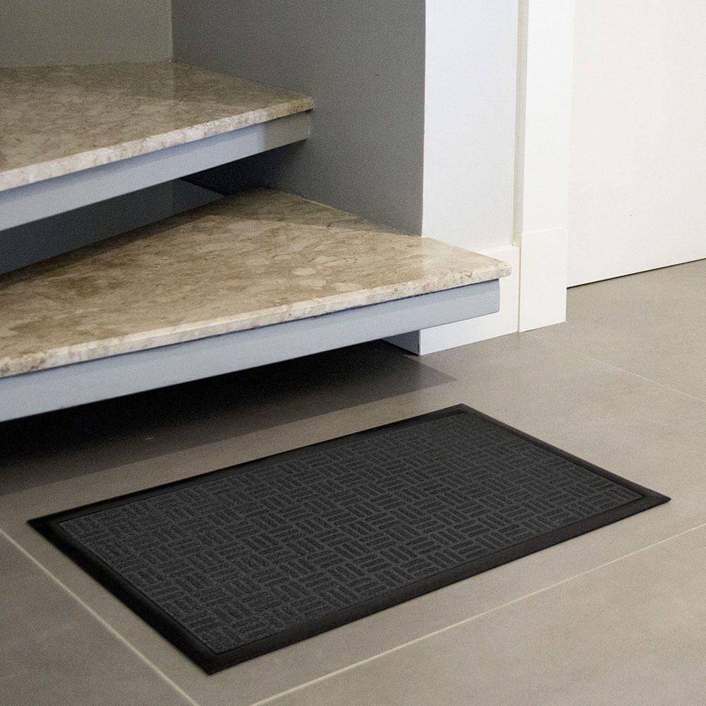 Capacho Textura Quadriculada Com Borda Fenice Preto 69x39cm - Uzoo Tapete Fenice Liso 69x39cm Preto - 2