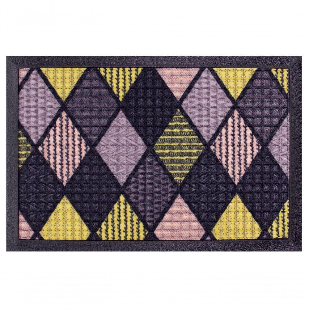 Capacho Fenice Estampado Patchwork Amarelo 59x39cm - Uzoo Tapete Fenice Estampado 59x39cm Patchwork Amarelo - 1