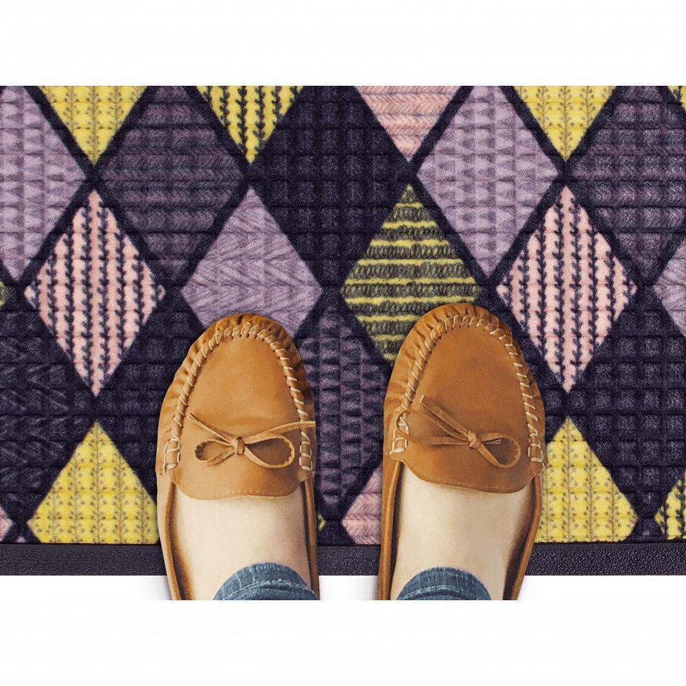 Capacho Fenice Estampado Patchwork Amarelo 59x39cm - Uzoo Tapete Fenice Estampado 59x39cm Patchwork Amarelo - 2