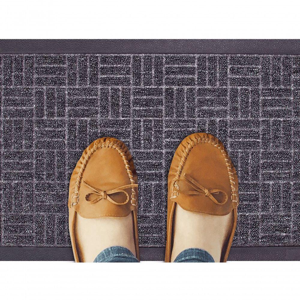 Capacho Com Borda Fenice Liso Cinza Escuro 89x59cm - Uzoo Tapete Fenice Liso 89x59cm Cinza Escuro Mescla - 2