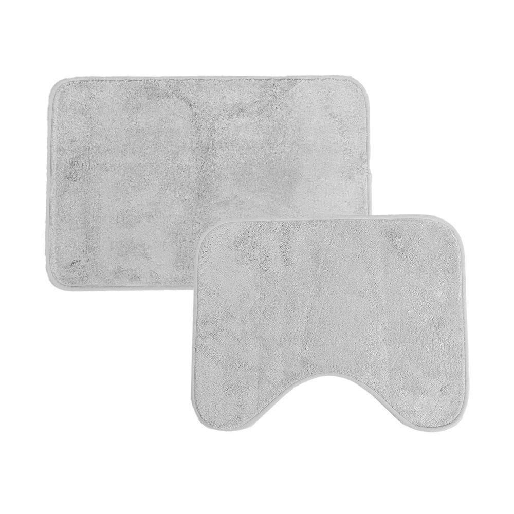 Jogo De Tapetes 2 Pçs Comfort Cinza 58x38 - 50x40cm - Uzoo Jogo 2 Tapetes Microfibra Comfort 58x38-50x40cm Cinza - 1