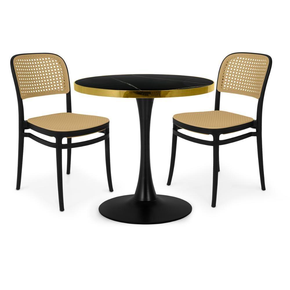 Conjunto Mesa De Jantar Redonda Majestic 70cm Preta Com 2 Cadeiras Roma - Preto - 1