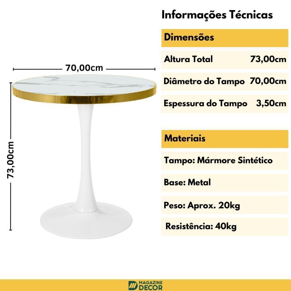 Conjunto Mesa De Jantar Redonda Majestic 70cm Branca Com 2 Cadeiras Roma - Marrom - 3