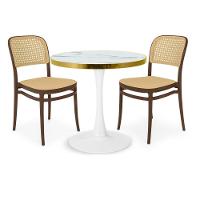 Conjunto Mesa De Jantar Redonda Majestic 70cm Branca Com 2 Cadeiras Roma - Marrom - 1
