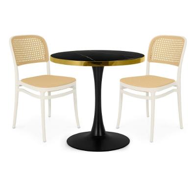Conjunto Mesa De Jantar Redonda Majestic 70cm Preta Com 2 Cadeiras Roma - Branco