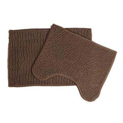 Jogo De Tapetes 2 Pçs Chenille Marrom 60x40 - 50x40cm - Uzoo Jogo 2 Tapetes Chenille 60x40-50x40cm Marrom