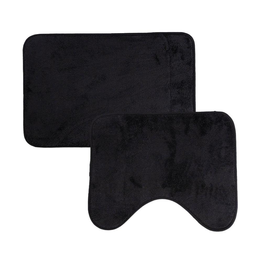 Jogo De Tapetes 2 Pçs Comfort Preto 58x38 - 50x40cm - Uzoo Jogo 2 Tapetes Microfibra Comfort 58x38-50x40cm Preto - 1