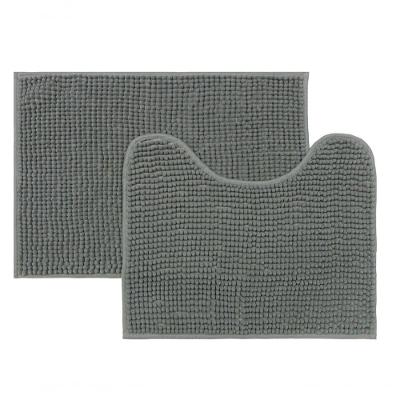 Jogo De Tapetes 2 Pçs Chenille Cinza Escuro 60x40 - 50x40cm - Uzoo Jogo 2 Tapetes Chenille 60x40-50x40cm Cinza Escuro