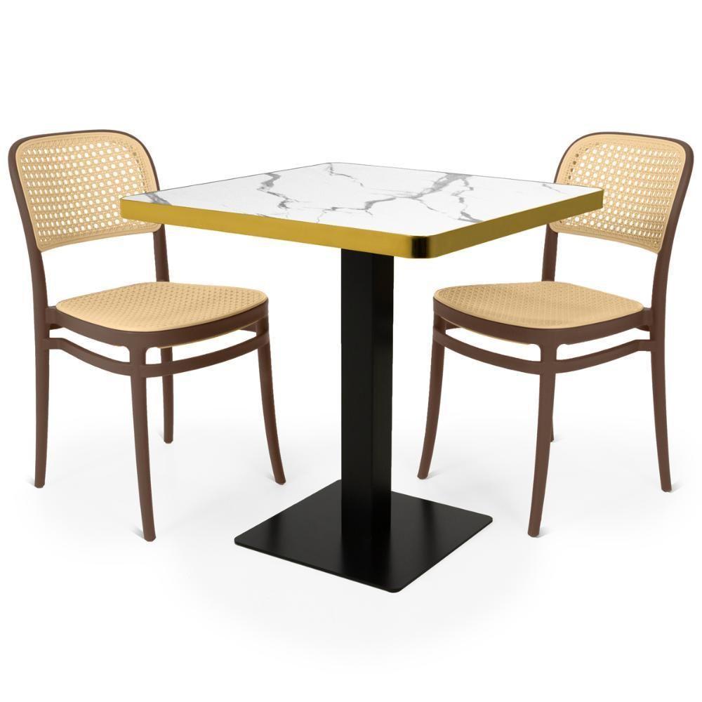 Conjunto Mesa De Jantar Redonda Venezia 70x70cm Branca Com 2 Cadeiras Roma - Marrom - 1
