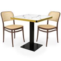 Conjunto Mesa De Jantar Redonda Venezia 70x70cm Branca Com 2 Cadeiras Roma - Marrom - 1