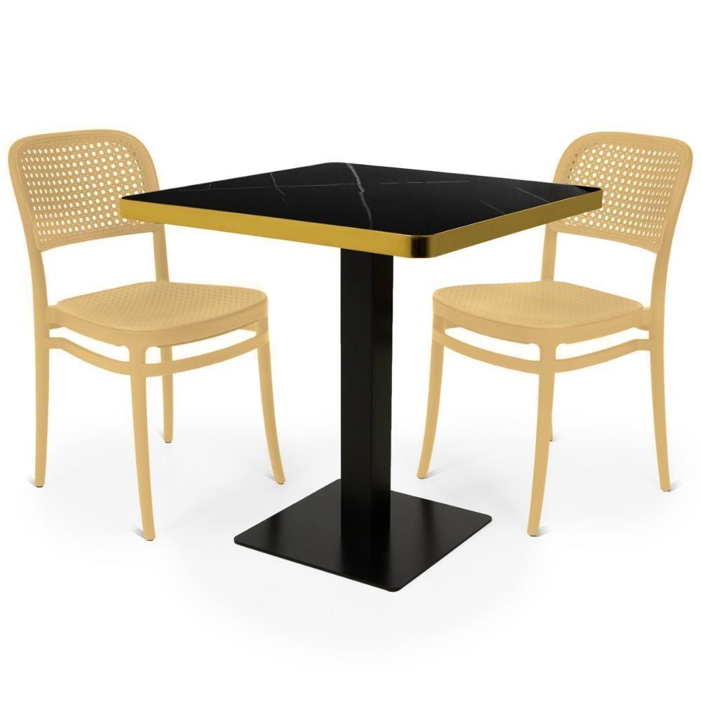 Conjunto Mesa De Jantar Redonda Venezia 70x70cm Preta Com 2 Cadeiras Roma - Nude - 1