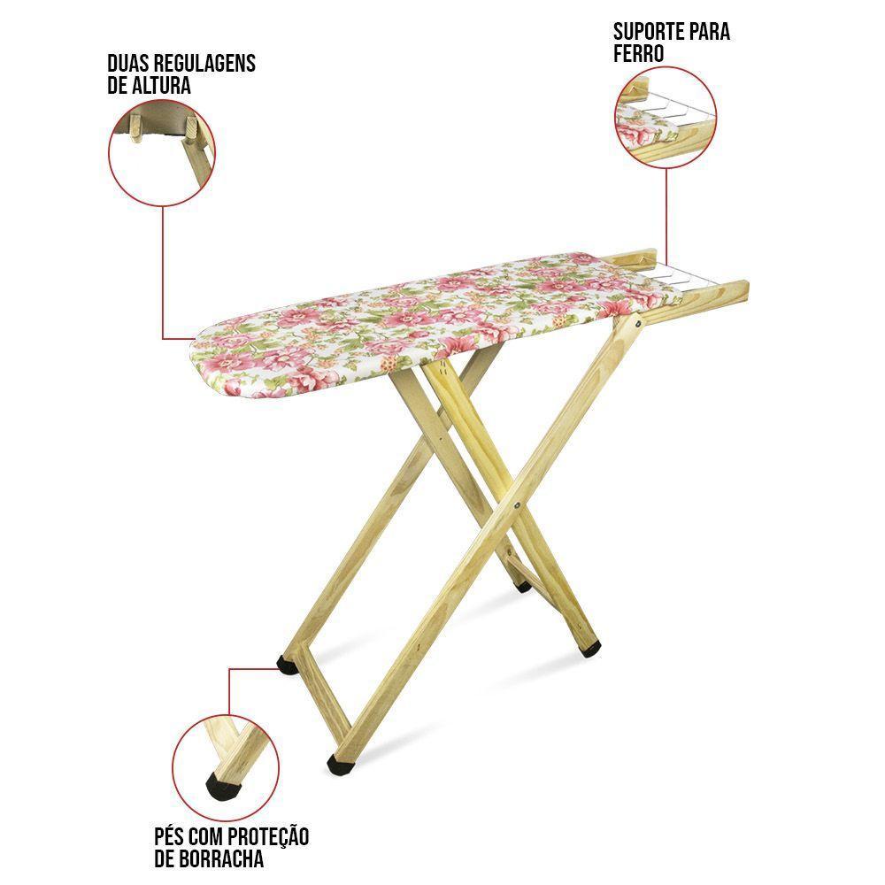 Tábua De Passar Roupa Dobrável De Madeira Layla 2 Níveis Estampada G02 - D'rossi Rosa - 4