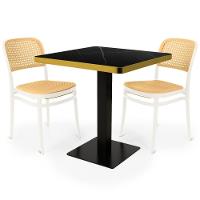 Conjunto Mesa De Jantar Redonda Venezia 70x70cm Preta Com 2 Cadeiras Roma - Branco - 1