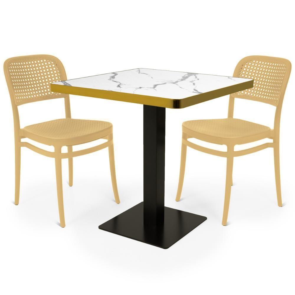 Conjunto Mesa De Jantar Redonda Venezia 70x70cm Branca Com 2 Cadeiras Roma - Nude - 1
