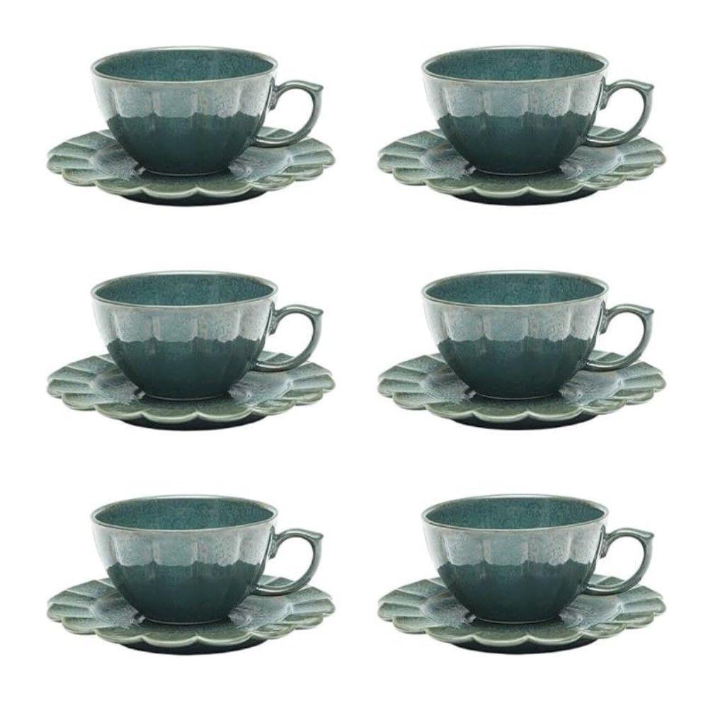 Conjunto De Xícara De Chá Com Pires 06 Peças Flora Hortência Oxford - 1