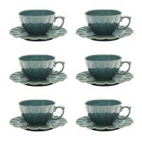 Conjunto De Xícara De Chá Com Pires 06 Peças Flora Hortência Oxford - 1