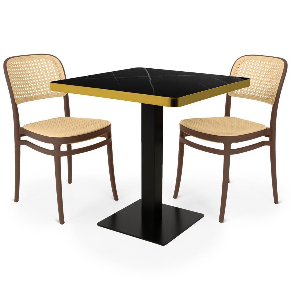 Conjunto Mesa De Jantar Redonda Venezia 70x70cm Preta Com 2 Cadeiras Roma - Marrom - 1