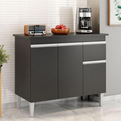 Balcão Gabinete De Pia Sem Tampo Tatiane 100cm 3 Portas 1 Gaveta - Ssx Multicoisas Preto